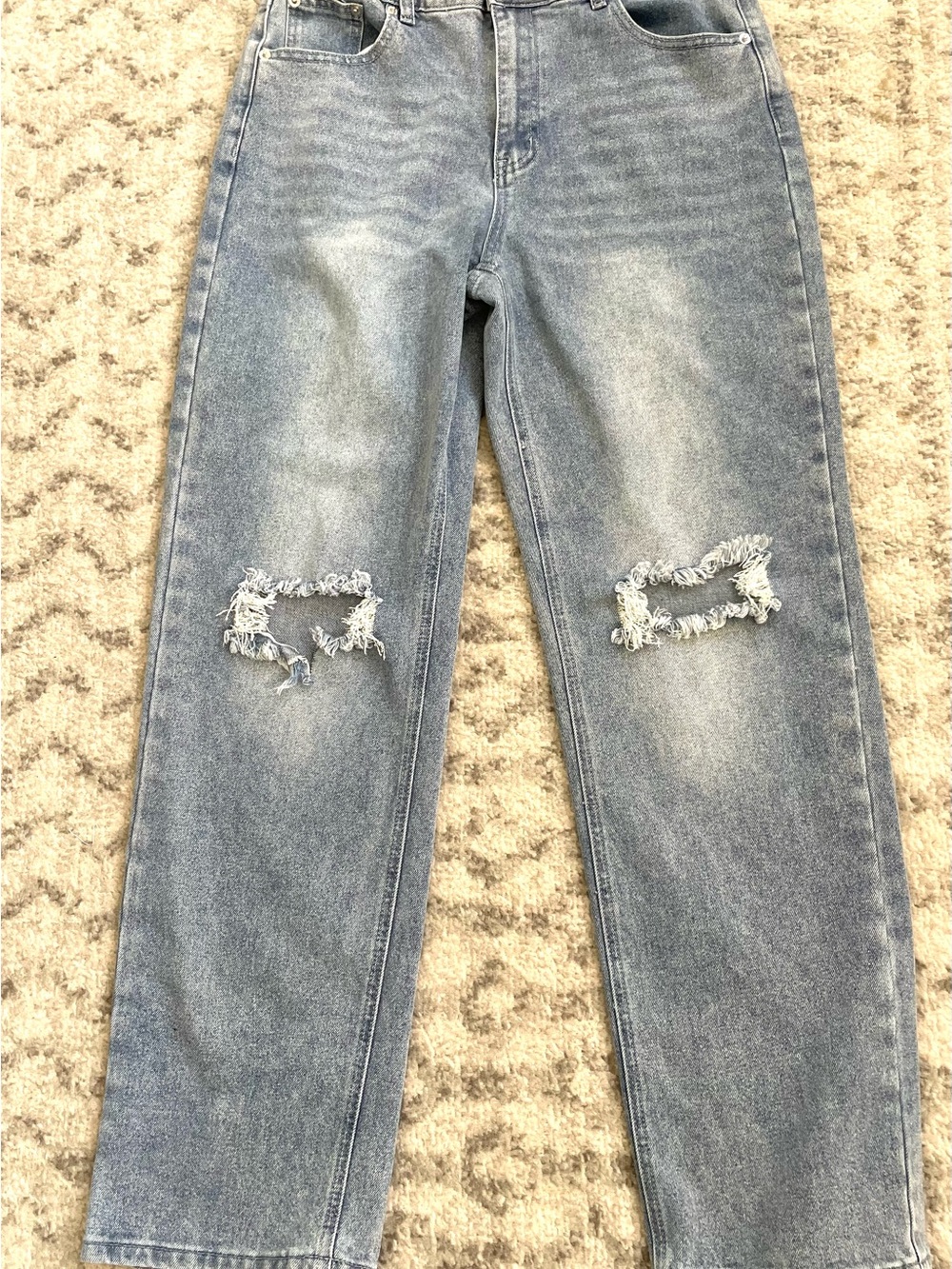 High Rise Distressed Wide‎ Leg Jeans - Light Wash - Large